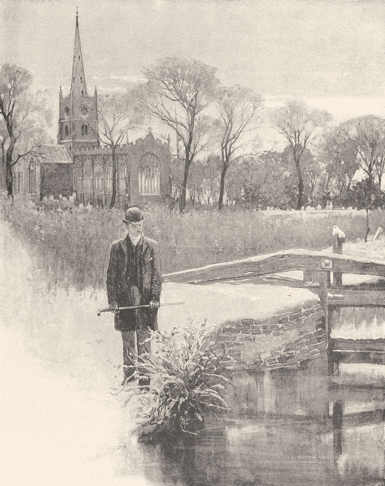 WARWICKSHIRE. Stratford- on- Avon church 1901 old antique print picture